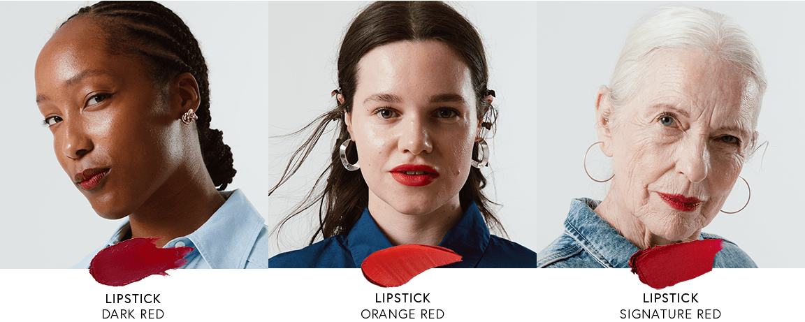 Drei Frauen tragen 3 verschiedene JACKS beauty line rote Lippenstife