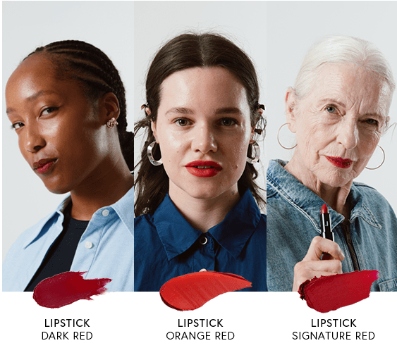 Drei Frauen tragen 3 verschiedene JACKS beauty line rote Lippenstife