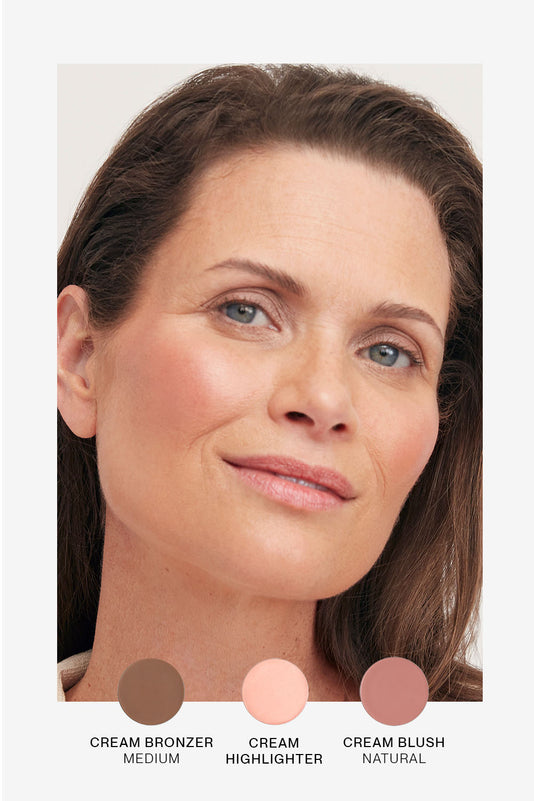 braunhaarige Frau mit einem JACKS beauty line Look mit Cream Bonzer, Highlighter und Blush