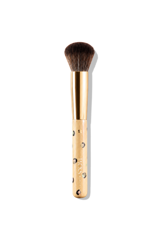 #farbwunsch_by-miriam-jacks, JACKS beauty line handbemalter Puder- und Bronzerpinsel in holzfarben mit bunten Punkten