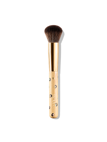 #12 Foundationpinsel - by Miriam Jacks #farbwunsch_by-miriam-jacks, JACKS beauty line handbemalter Puder- und Bronzerpinsel in holzfarben mit bunten Punkten