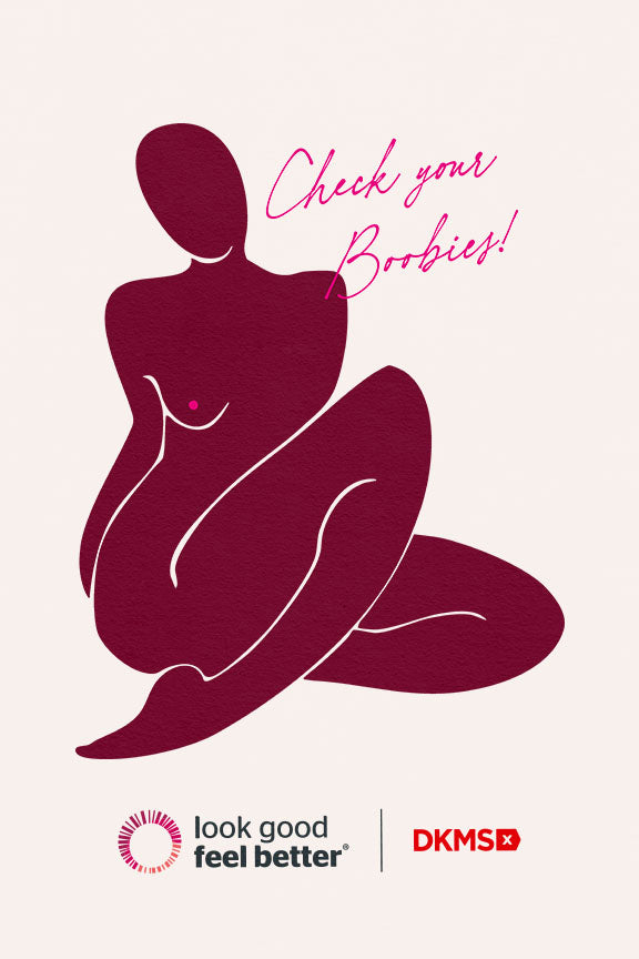 Zeichnung einer Frau mit dem Schriftzug Check your Boobies im Rahmen des DKMS Programms