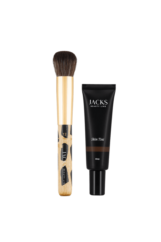 #farbwunsch_deep, JACKS beauty line Skin Tint Deep und der #12 Foundationpinsel im Animal Print