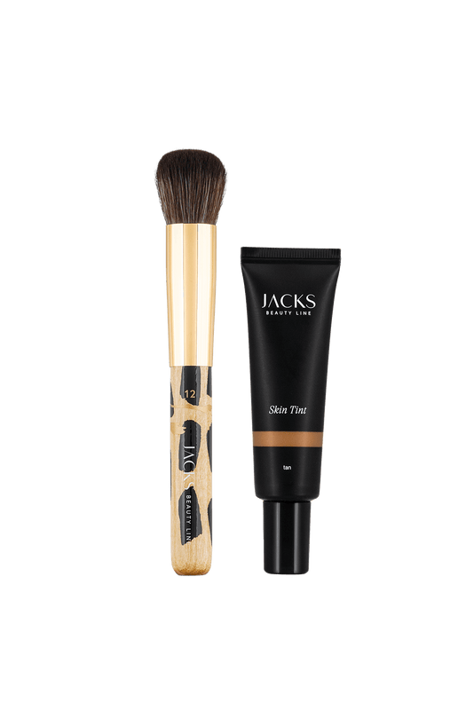 #farbwunsch_tan, JACKS beauty line Skin Tint Tan und der #12 Foundationpinsel im Animal Print