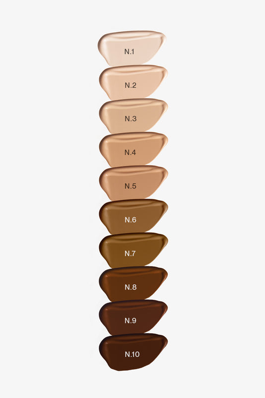 10 Swatches inkl. Farbnamen der JACKS beauty line Foundation Farben