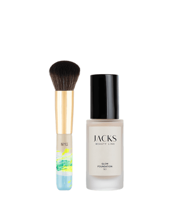 Mini Pinsel & Glow Set #farbwunsch_n-1, JACKS beauty line Glow Foundation N.1 neben dem M12 Mini Foundationpinsel
