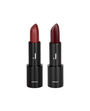 Paula Lambert Red Edition Set JACKS beauty line Sheer Lipstick und Lipstick in Dark Reden nebeneinander im Vergleich