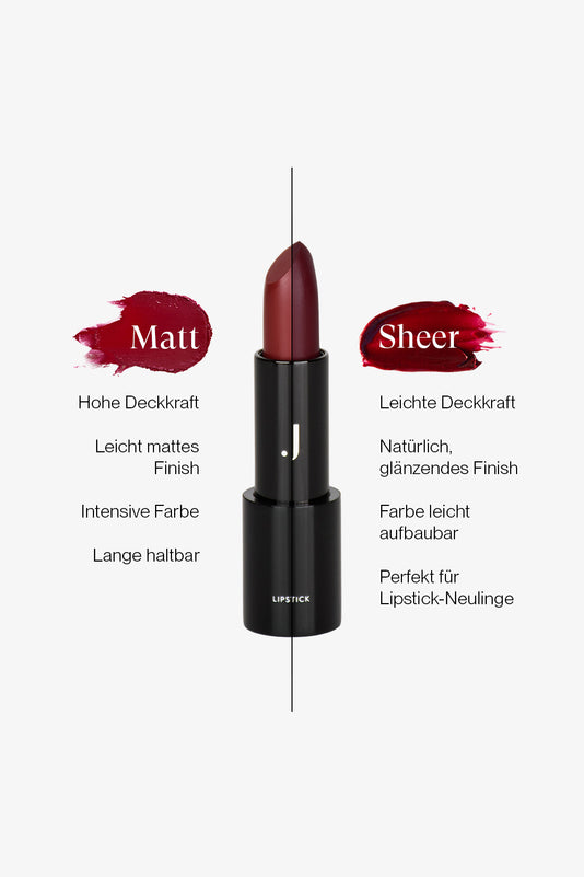 JACKS beauty line Sheer vs. Matt Lipstick im Vergleich: Eigenschaften und Farbswatch