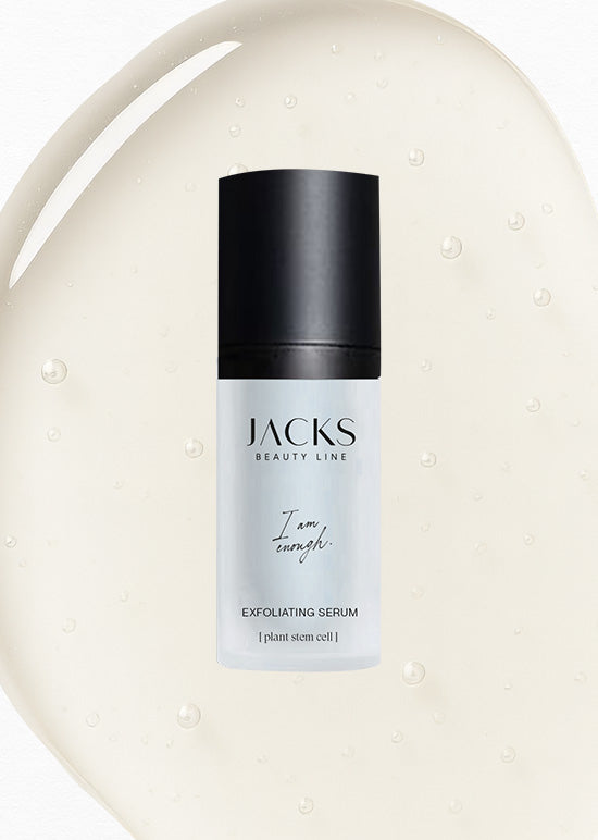 JACKS beauty line Exfoliating Serum mit Serumtropfen im Hintergrund