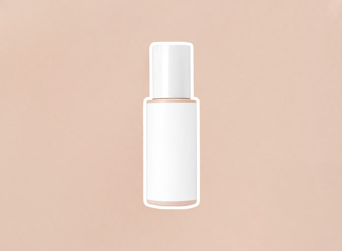 Foundation Flakon mit weißem Deckel und weißem Banner