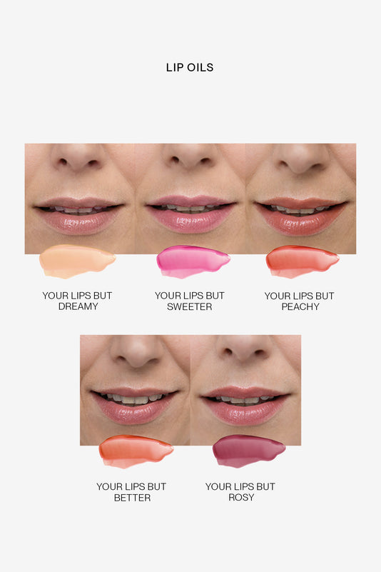 #farbwunsch_your-lips-but-dreamy, #farbwunsch_your-lips-but-sweeter, #farbwunsch_your-lips-but-peachy, #farbwunsch_your-lips-but-better, JBL 5 Lip Oil Farben im Vergleich aufgetragen