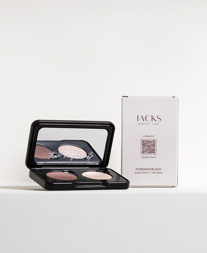 JACKS beauty line Lidschatten Duo inklusive Masterclass als QR Code auf der Verpackung