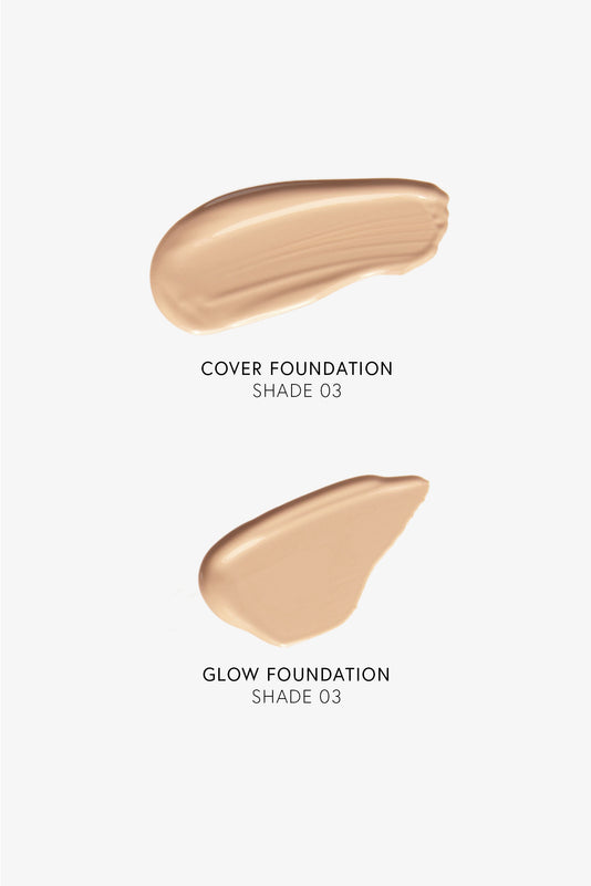 #farbwunsch_n-3, Swatches von Cover Foundation und Glow Foundation in Farbe N.3 im Vergleich