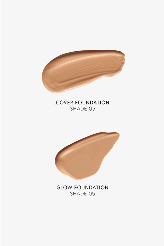 #farbwunsch_n-5, Swatches von Cover Foundation und Glow Foundation in Farbe N.5 im Vergleich