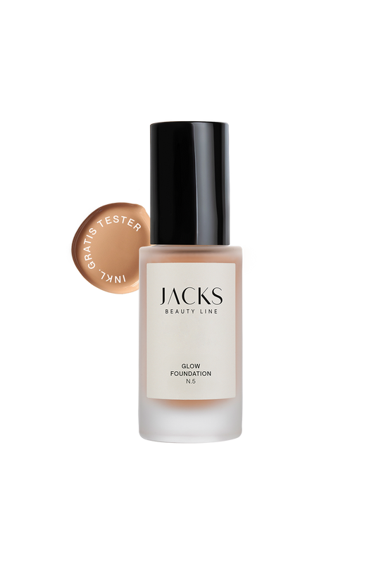 #farbwunsch_n-5, JACKS beauty line Glow Foundation N5 mit Schriftzug inkl. Gratis Tester