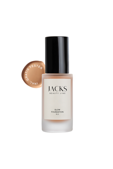 Glow Foundation #farbwunsch_n-5, JACKS beauty line Glow Foundation N5 mit Schriftzug inkl. Gratis Tester