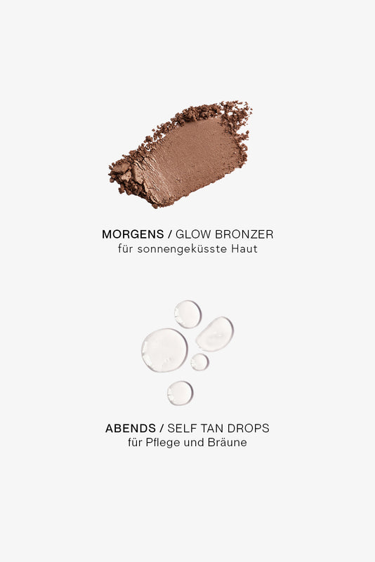 #farbwunsch_glow-bronzer, JACKS beauty line Swatch vom Glow Bronzer und Tropfen der Self Tan Drops