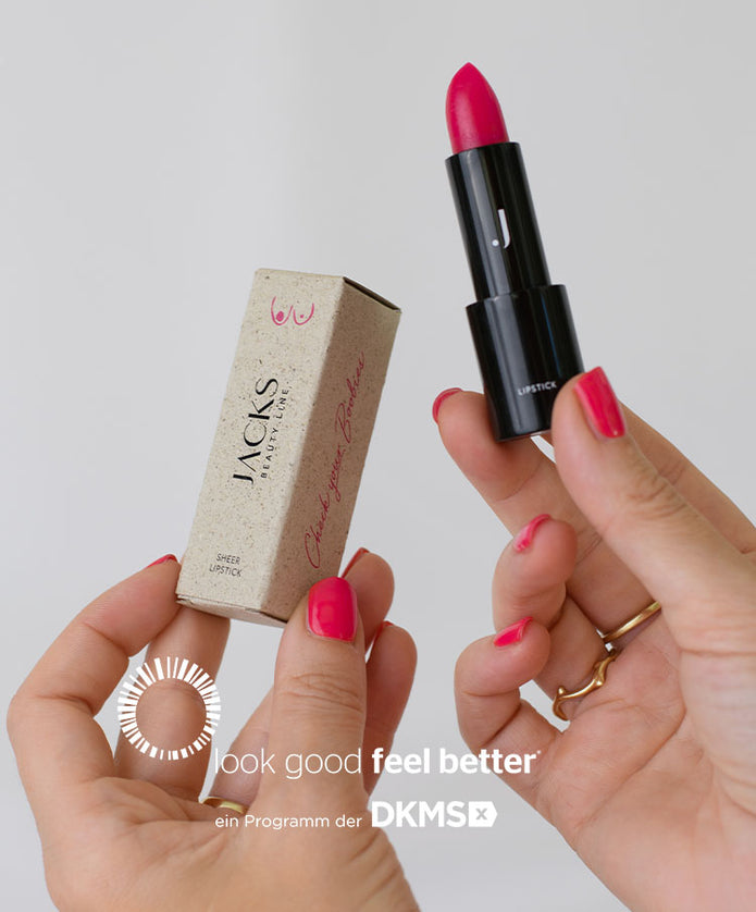 Limitierter Pink Charity Lippenstift mit Verpackung von JACKS beauty line
