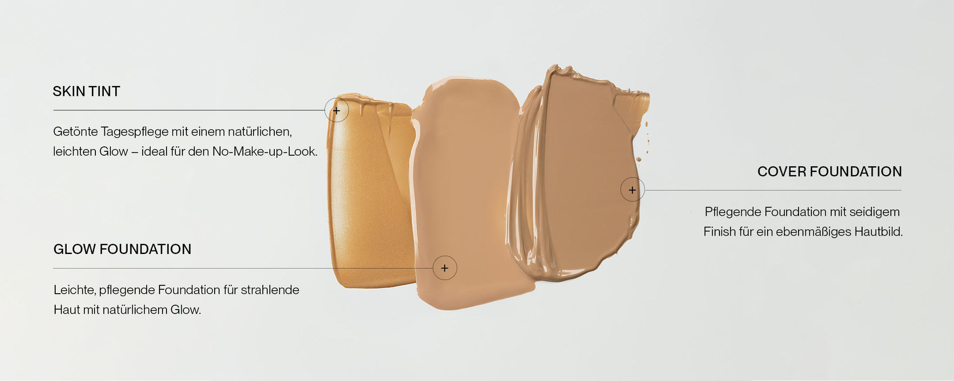 JACKS beauty line Skin Tint, Glow Foundation und Cover Foundation Swatch Vergleich