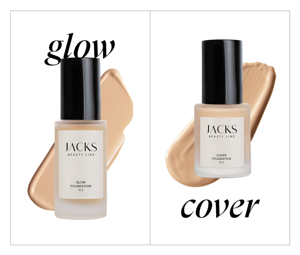 JACKS beauty line Flakon Vergleich der Glow und Cover Foundation