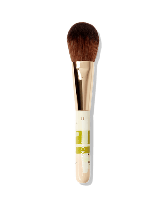 Freisteller vom handbemalten JACKS beauty line #14 Puder- und Bronzerpinsel in Matcha Strawberry Farben