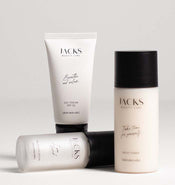 JACKS beauty line Milky Toner, Balancing Serum und Day Cream nebeneinander positioniert