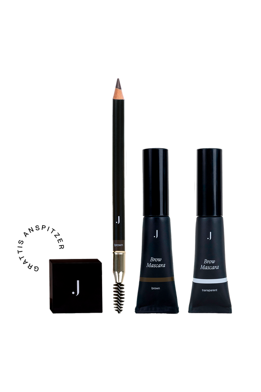 Brow Essential Set mit Brow Mascara in Farbe und Transparent, dem Eyebrow Pencil und einem Gratis Anspitzer