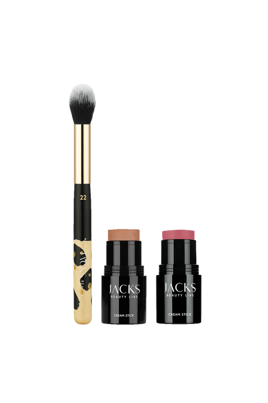 #farbwunsch_cream-blush-rosewood-glow, Kennenlerntset von JACKS beauty line mit #22 Multi Blenderpinsel, Cream Stick Bronze und Cream Blush Rosewood Glow