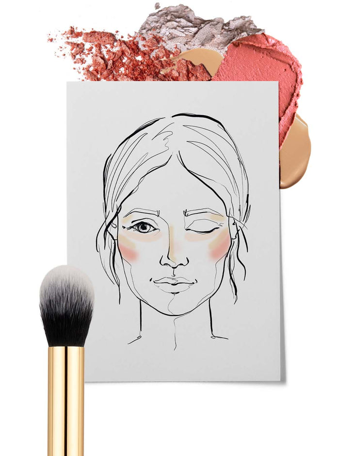 Gezeichnete Grafik eines Frauengesichts mit einem abgerundeten Blenderpinsel im Vordergrund