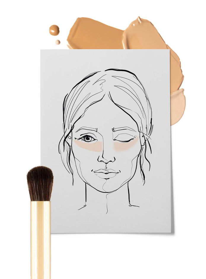 Gezeichnete Grafik eines Frauengesichts mit einem Concealerpinsel im Vordergrund 