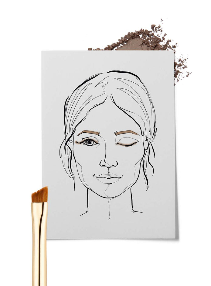 Gezeichnete Grafik eines Frauengesichts mit einem abgeschrägten Augenbrauenpinsel im Vordergrund