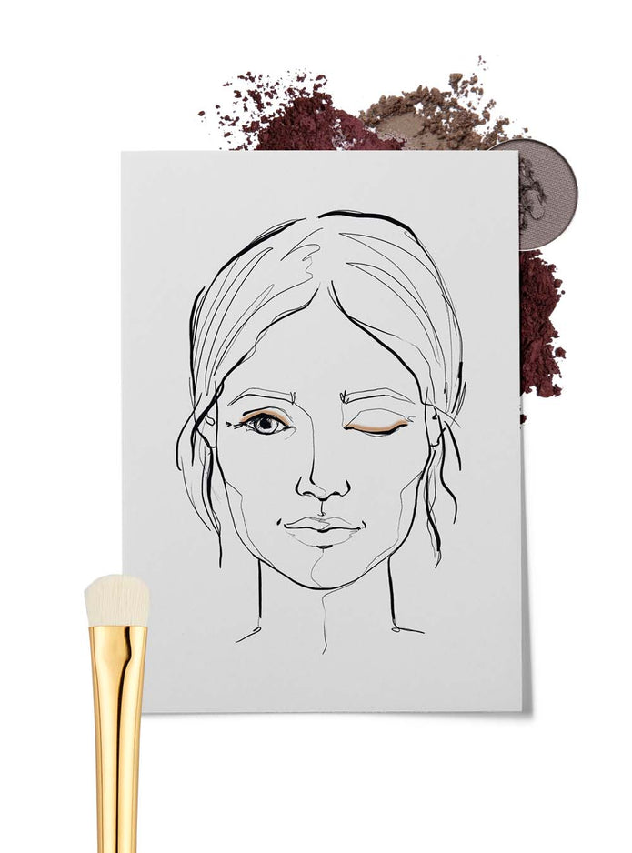 Gezeichnete Grafik eines Frauengesichts mit einem flachen Lidschattenpinsel im Vordergrund
