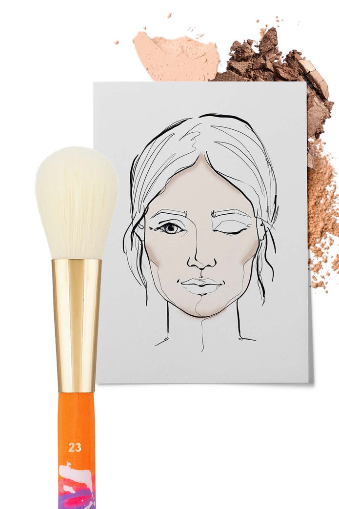 JACKS beauty line handbemalter 23 Softer Puderpinsel mit Anwendungsgrafik 