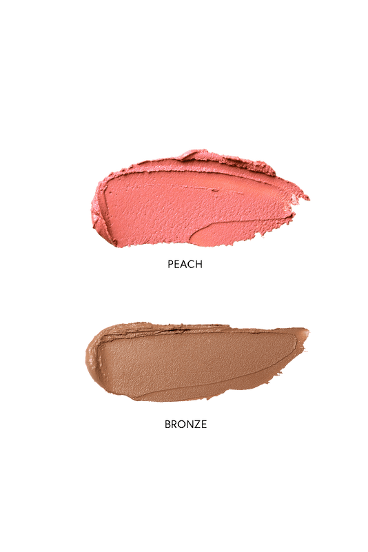 #farbwunsch_cream-blush-peach, Swatches des Cream Stick Bronze und Cream Blush Peach von JACKS beauty line