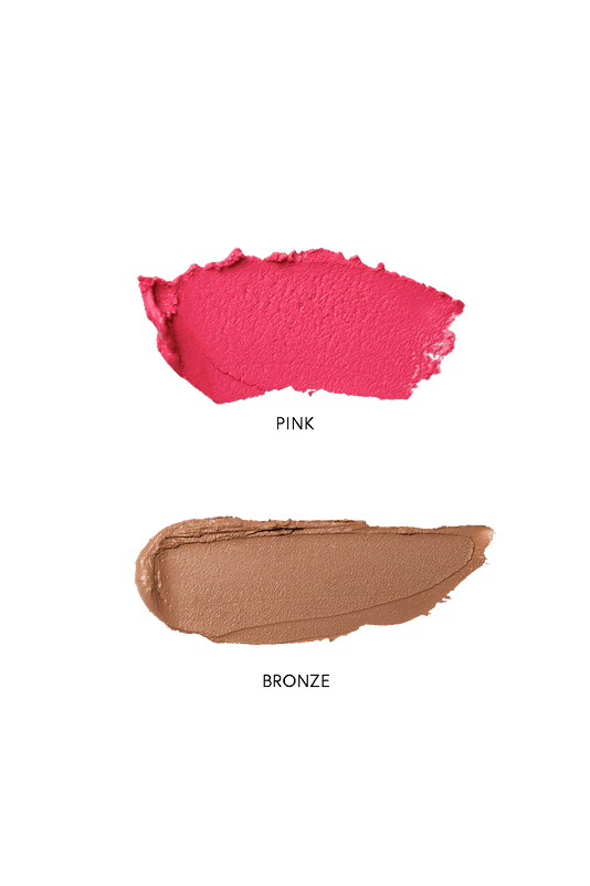 #farbwunsch_cream-blush-pink, Swatches des Cream Stick Bronze und Cream Blush Pink von JACKS beauty line