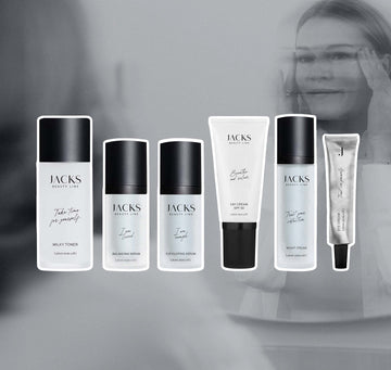 JACKS beauty line Skincare Range - alle Produkte nebeneinander stehend