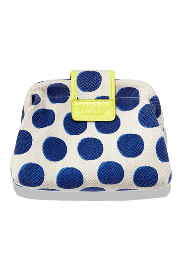 JACKS beauty line Make-up Tasche mit dunkelblauen Punkten und Neiongelben Akzenten