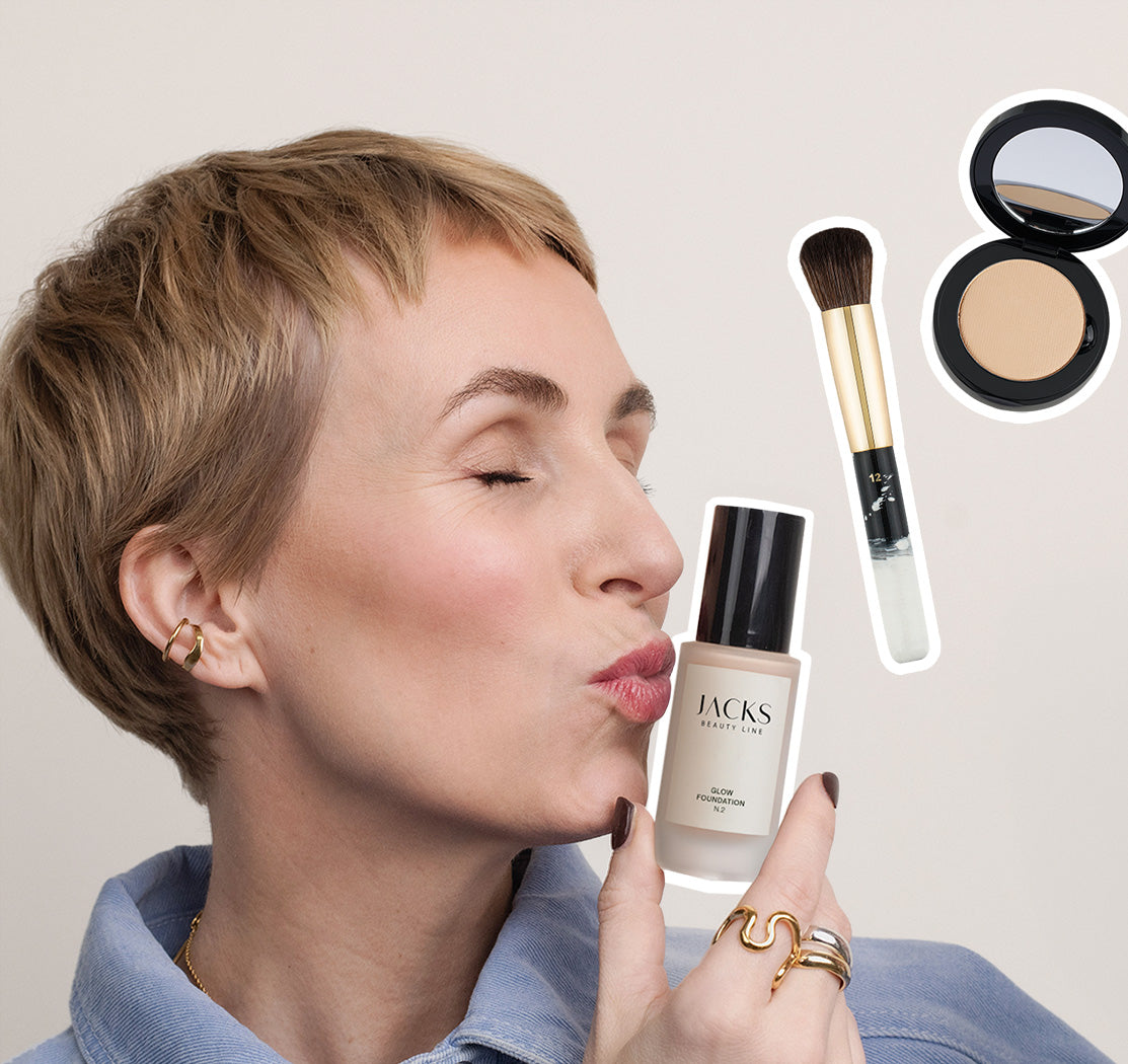 Miriam Jacks mit Make-up Produkten des Set Creators