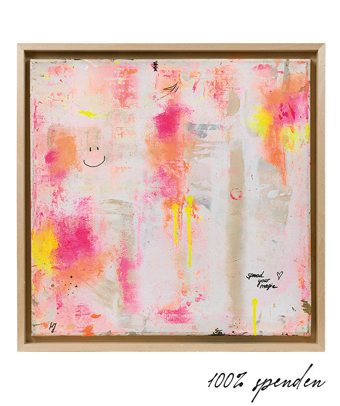 eine farbige Leinwand mit beige, orange, rosa und gelb 