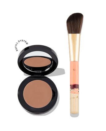 #farbwunsch_15289808585079,#farbwunsch_56959865848183, #farbwunsch_bronzer, Set mit dem lachsfarbenen #13 Rouge- und Contouringpinsel und einem Powder Blush