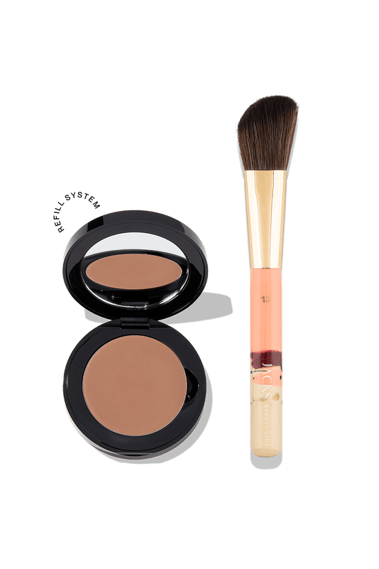 #show_always, #farbwunsch_bronzer , Set mit dem lachsfarbenen #13 Rouge- und Contouringpinsel und einem Powder Blush