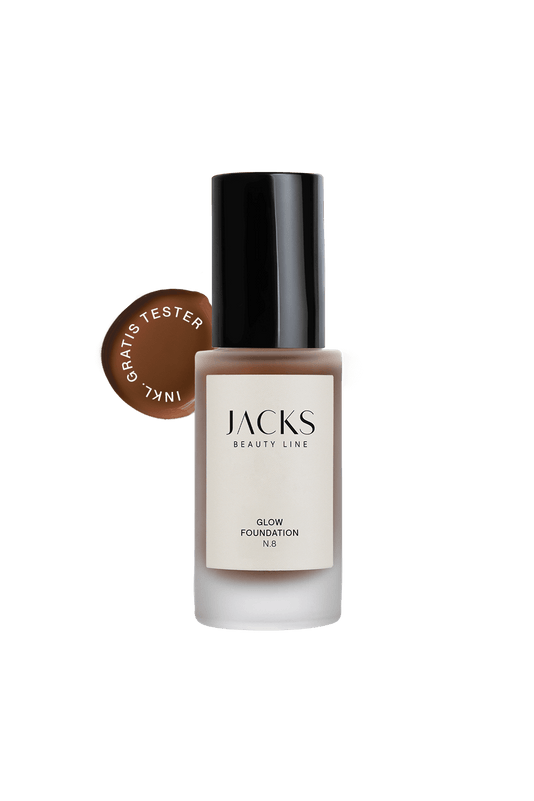 #farbwunsch_n-8, JACKS beauty line Glow Foundation N8 mit Schriftzug inkl. Gratis Tester