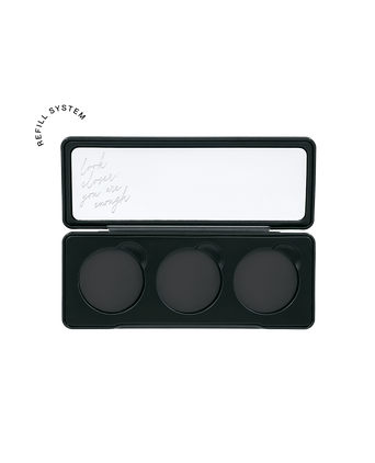 eine leere Puderpalette aus Alu von JACKS beauty line mit Spiegel 