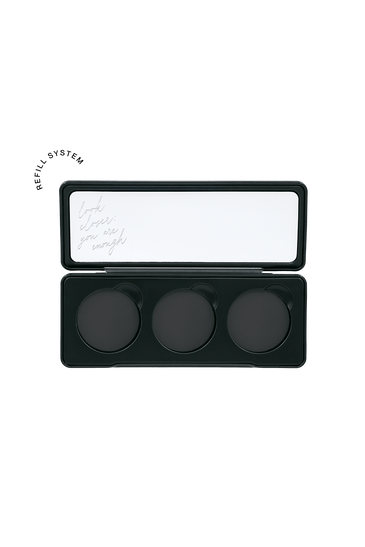 eine leere Puderpalette aus Alu von JACKS beauty line mit Spiegel 